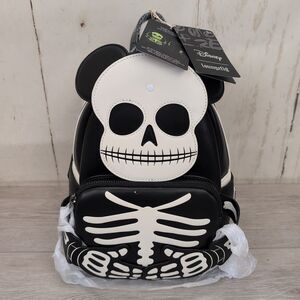 Loungefly Disney Mickey Mouse Glow Skeleton Mini Backpack New *Issue* Read